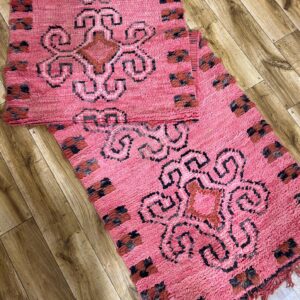 Amazigh Berber Pink Spiral Vintage Hand Knotted Wool Runner Rug