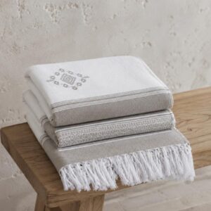 Amazigh Berber Cotton Blanket Taupe Throw with Fringe Bedspread
