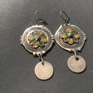 Antique Berber Enamel Earrings with Amazigh Silver Jewelry Style