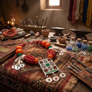 Amazigh Berber Colorful Necklace with Metal Pendant Jewelry