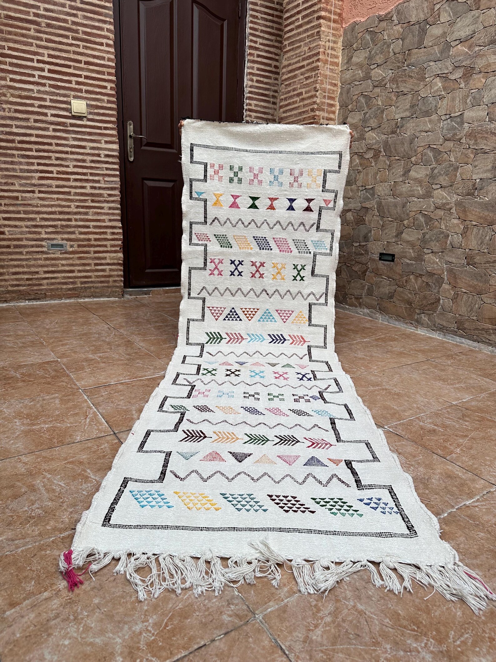 Amazigh Berber Handwoven Runner Rug with Colorful Patterns