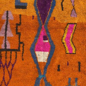Berber Azilal Ochre Rust Diamond Wool Rug with Tribal Art Design