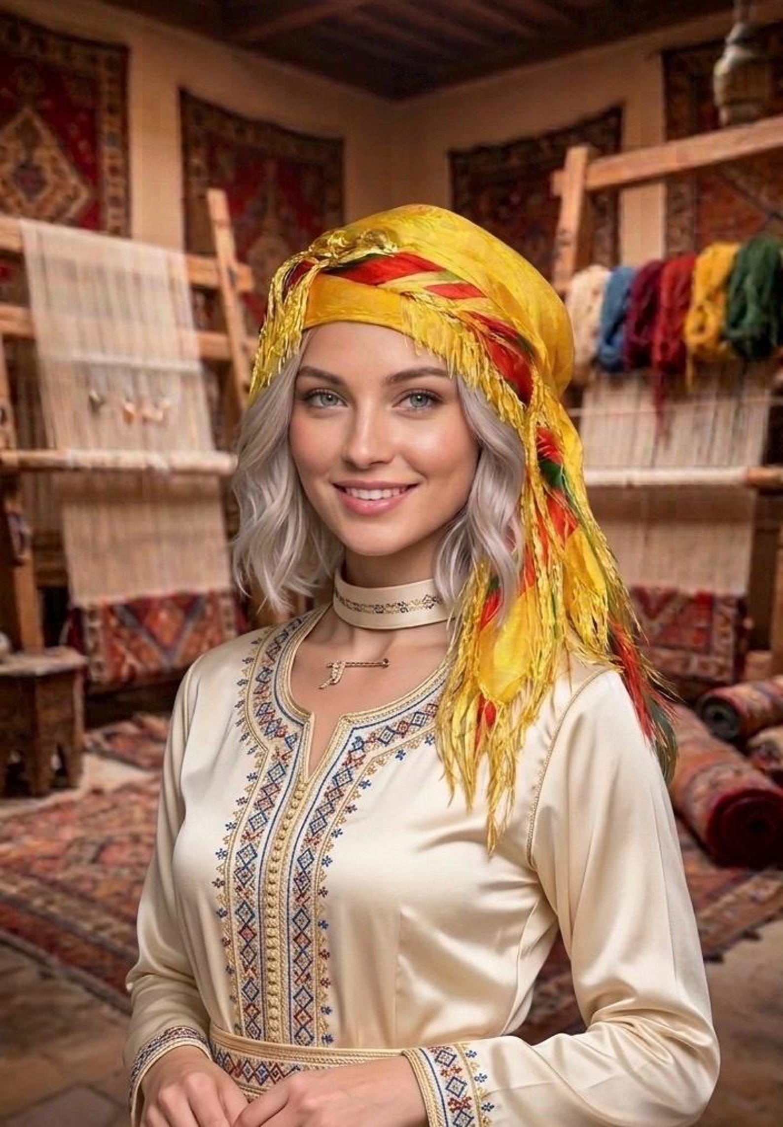 Amazigh Subniya Souss Berber Traditional Fringe Scarf Wrap