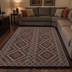 Berber Amazigh Beni Ourain Blue Geometric Wool Rug Handmade
