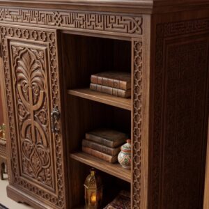 Amazigh Yaz Symbol Berber Hand-Carved Wooden Cabinet Book