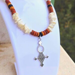 Amazigh Berber Tuareg Cross Necklace with Natural Shells and Beads