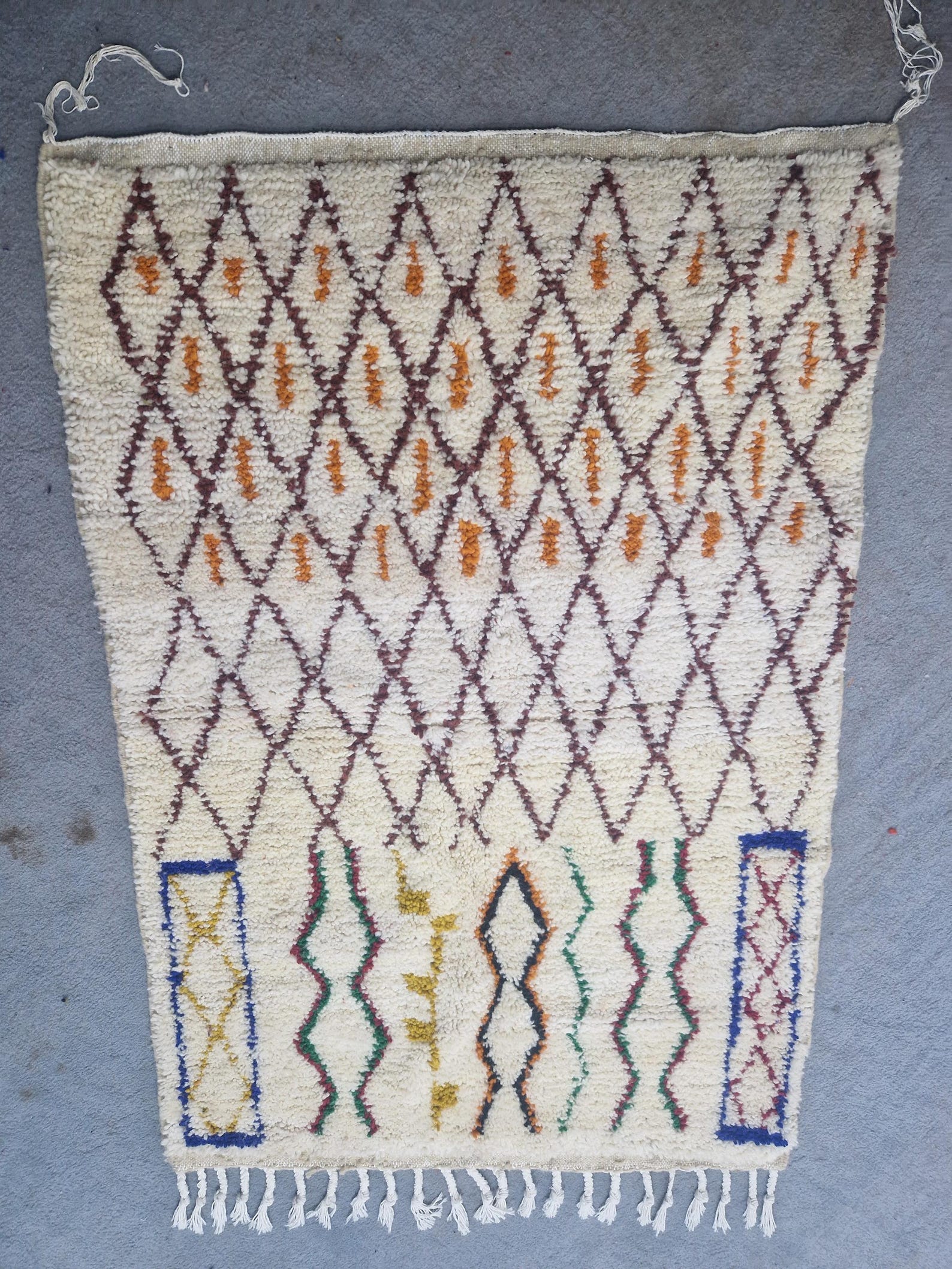 Emerald Green Amazigh Berber Handmade Wool Boujad Rug with Tribal Design