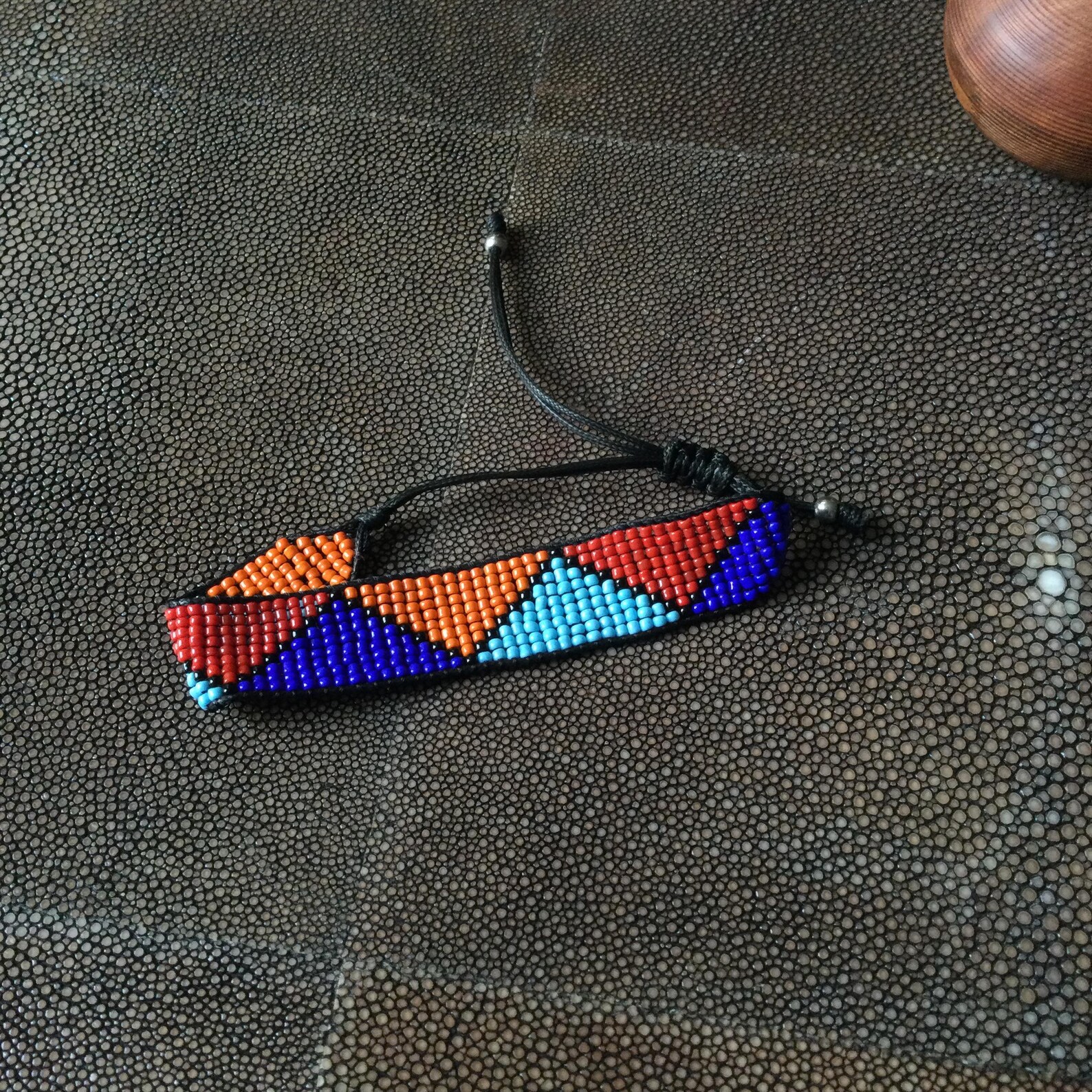 Amazigh Berber Beaded Glass Bracelet with Colorful Geometric Design