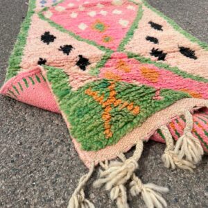 Pink Amazigh Berber Handmade Wool Runner Rug Vintage Carpet