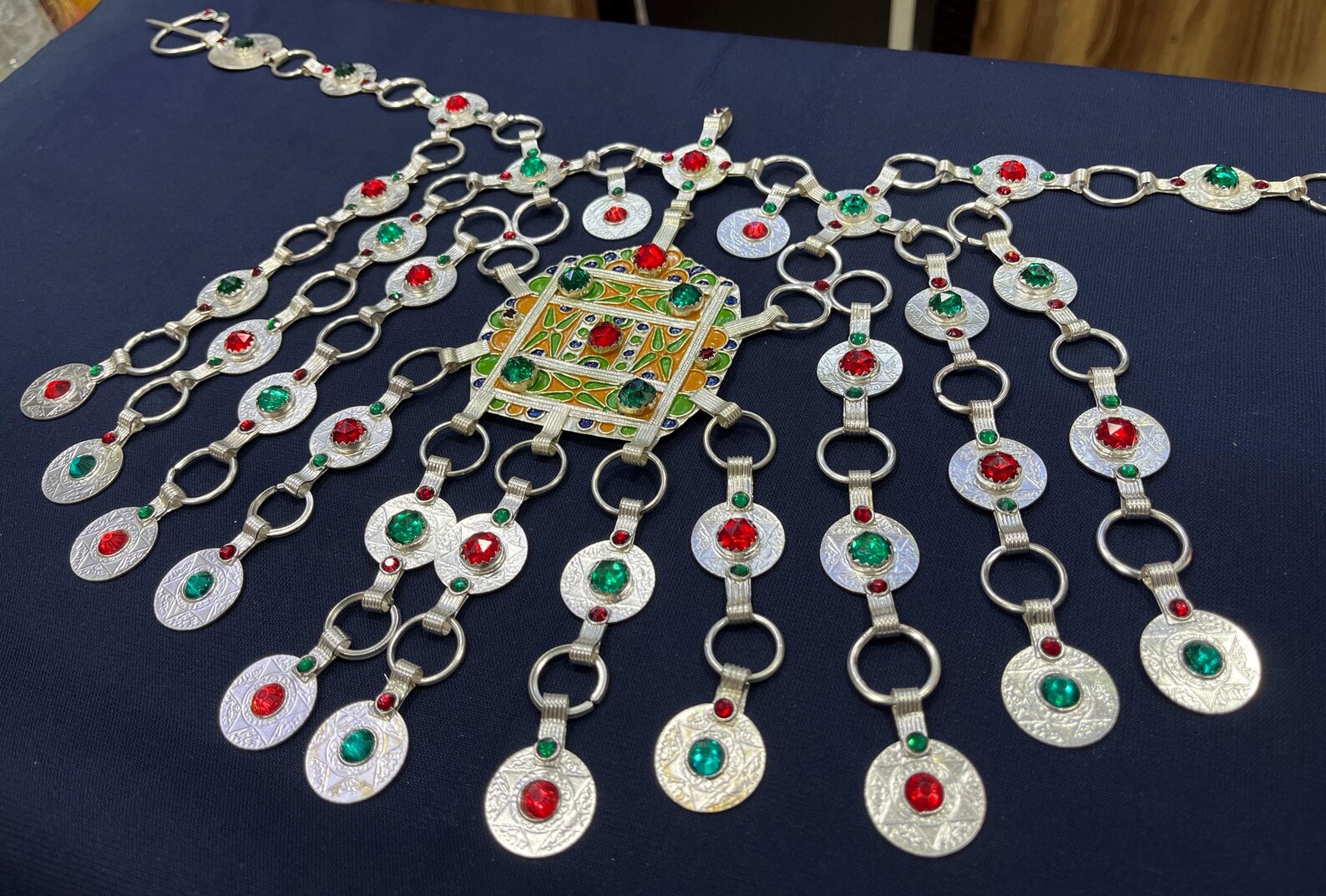 Amazigh Silver Tribal Necklace with Engraved Heritage Jewelry Design