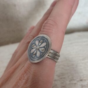 Amazigh Berber Niello Flower Silver Antique Ring Size 10