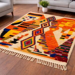 Amazigh Beni Ourain Handwoven Wool Rug with Geometric Patterns