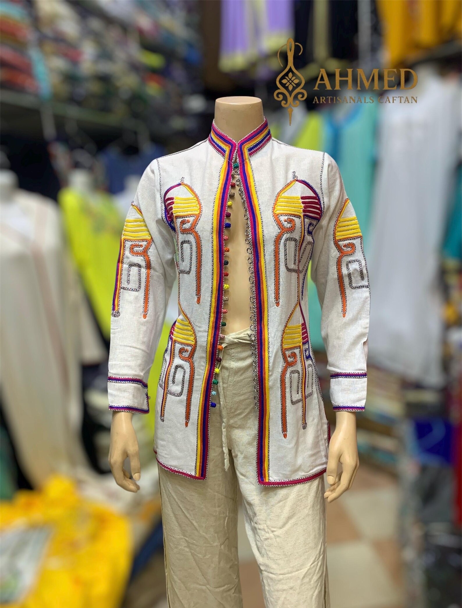 Amazigh Berber Embroidery Gilet All Sizes Linen Colorful Vest
