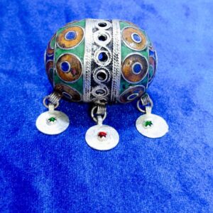 Amazigh Tagmout Antique Ovoid Pectoral Pendant Necklace with Enamel Coin Dangles