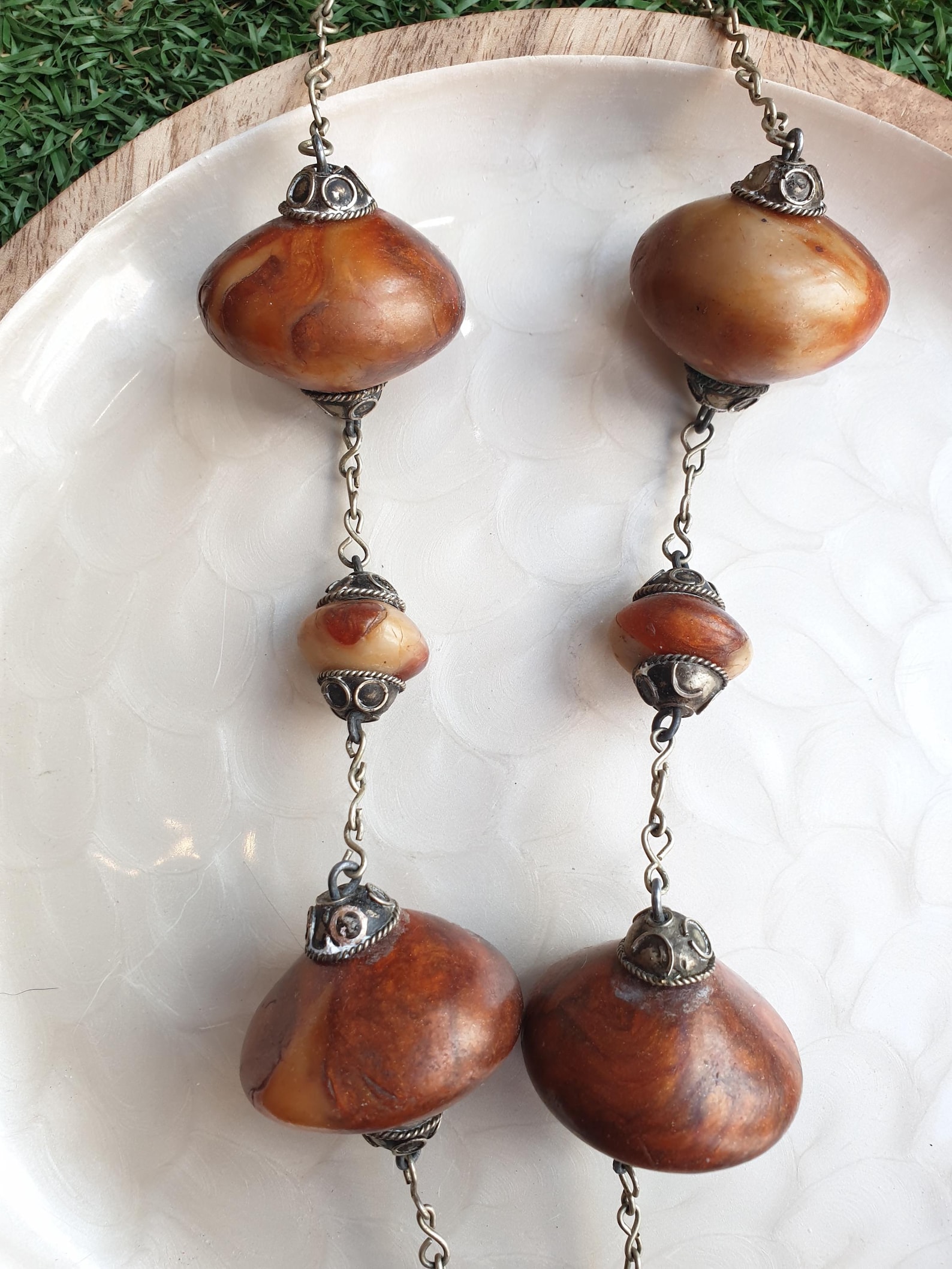 Berber Amazigh Vintage Copal Bead Amulet Necklace from Maroc