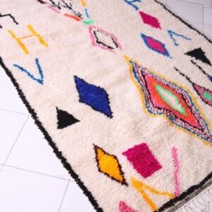 Amazigh Berber Azilal Beni Ourain Colorful Wool Rug with Symbols