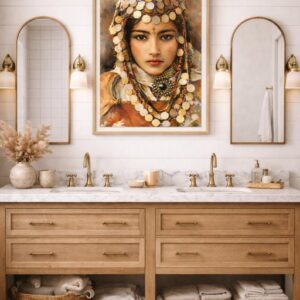 Amazigh Berber Woman Watercolor Portrait Jewelry Art Print Wall Art