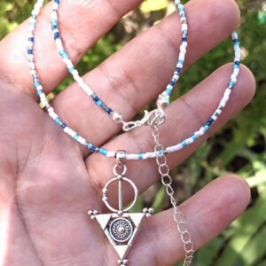 Amazigh Berber Tizerzit Necklace with Fibule Pendant and Beads