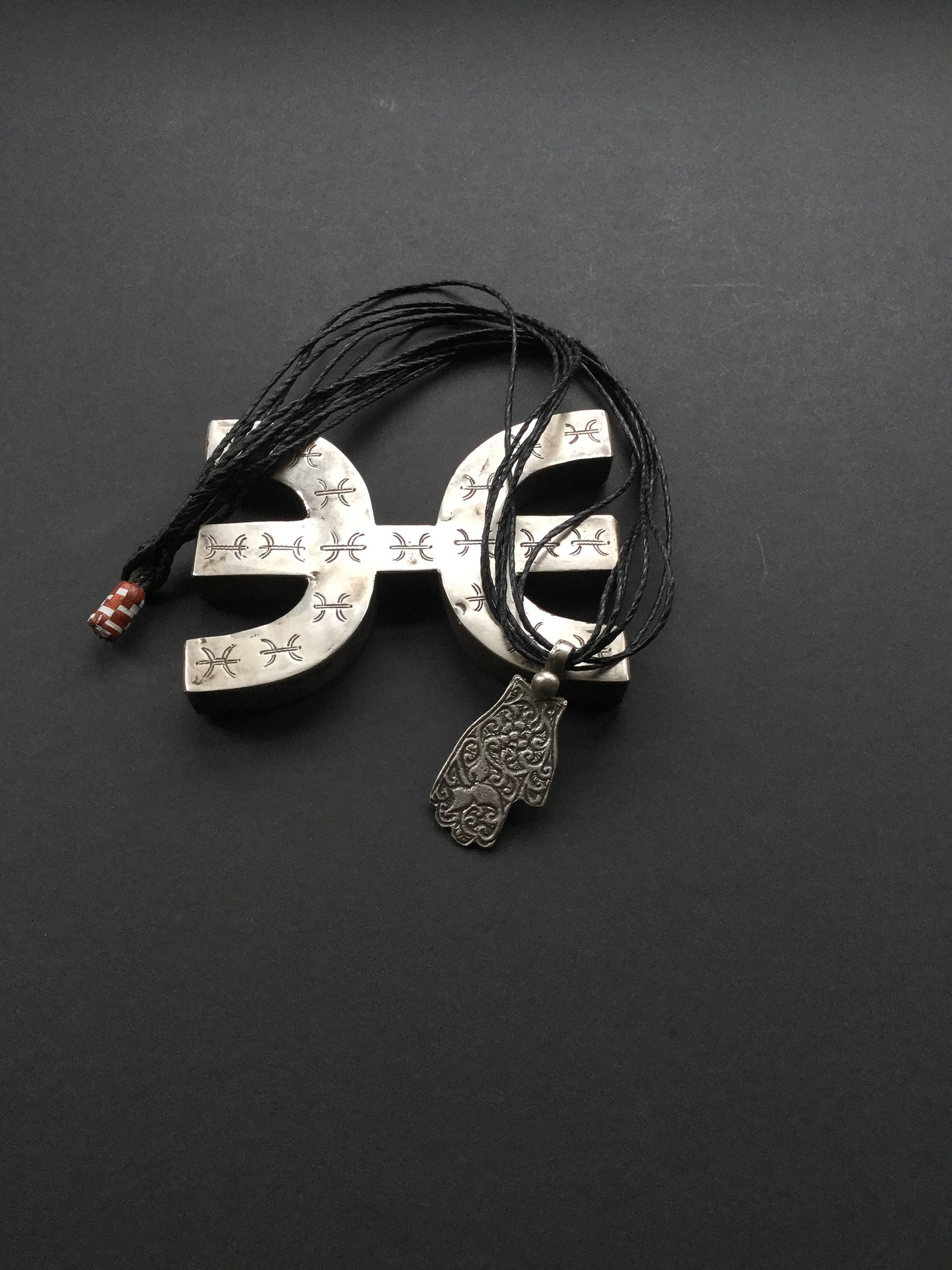 Amazigh Berber Khamsa Hamsa Hand Amulet Necklace with Tuareg Cord