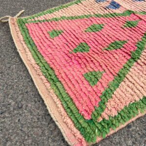 Pink Amazigh Berber Handmade Wool Runner Rug Vintage Carpet
