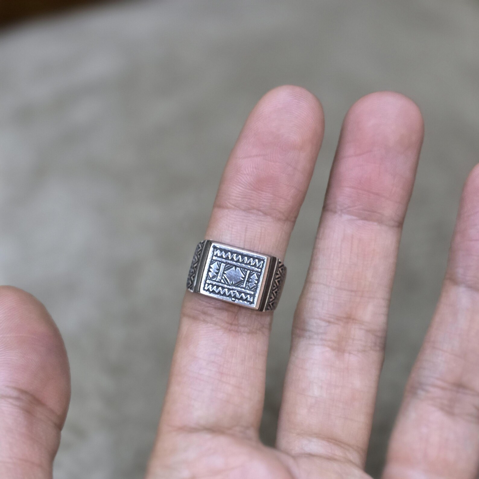Amazigh Tuareg Berber Silver Engraved Ring with Adjustable Size Design