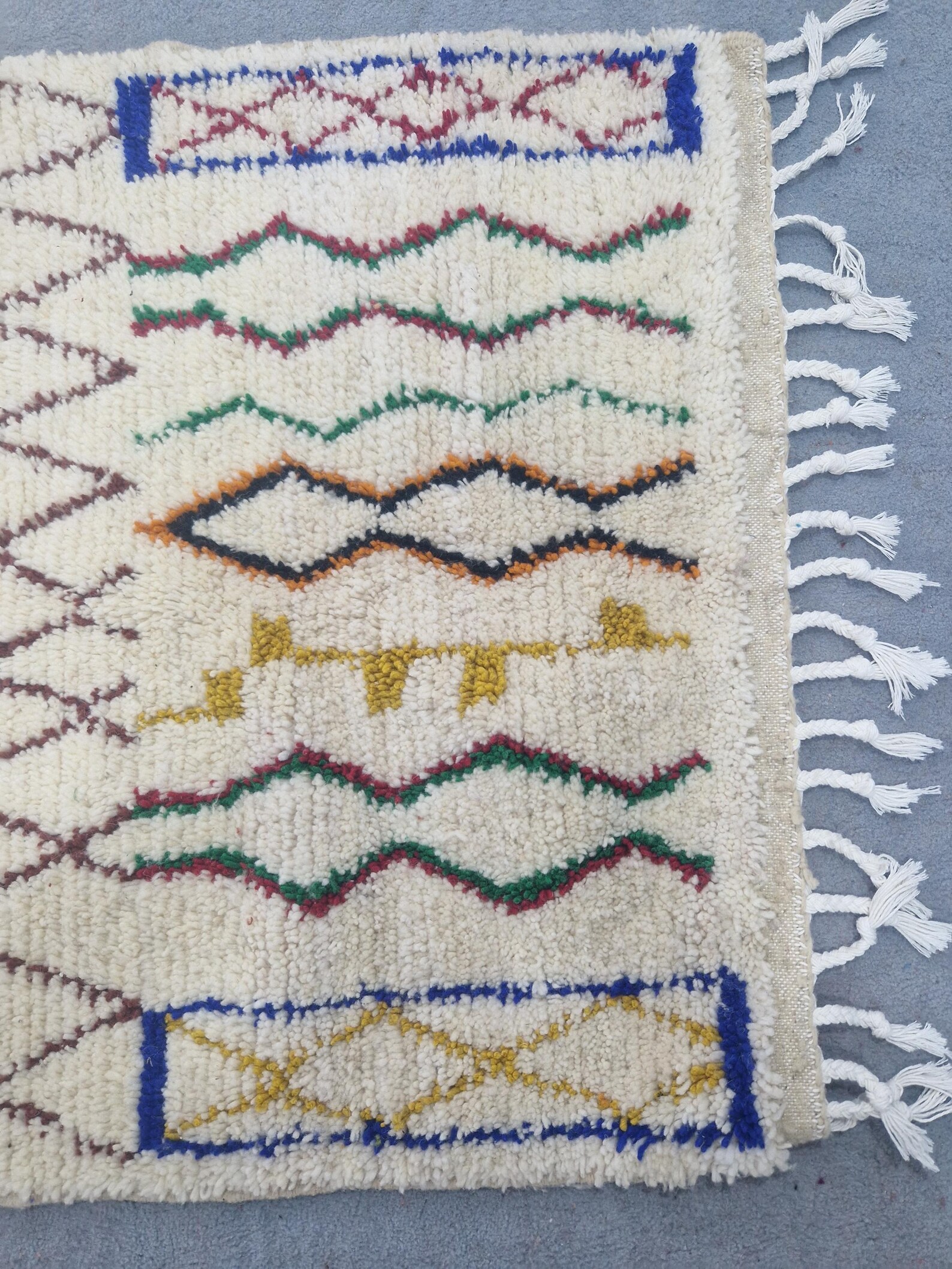 Emerald Green Amazigh Berber Handmade Wool Boujad Rug with Tribal Design