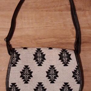 Amazigh Black Leather Handbag Bag with Traditional Motifs