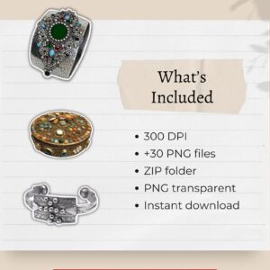 Amazigh Berber Jewelry Stickers Silver PNG Digital Download