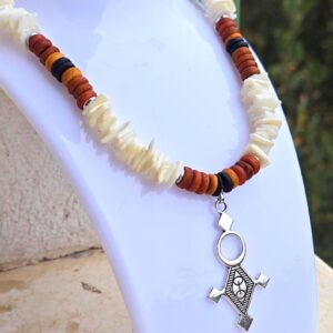 Amazigh Berber Tuareg Cross Necklace with Natural Shells and Beads