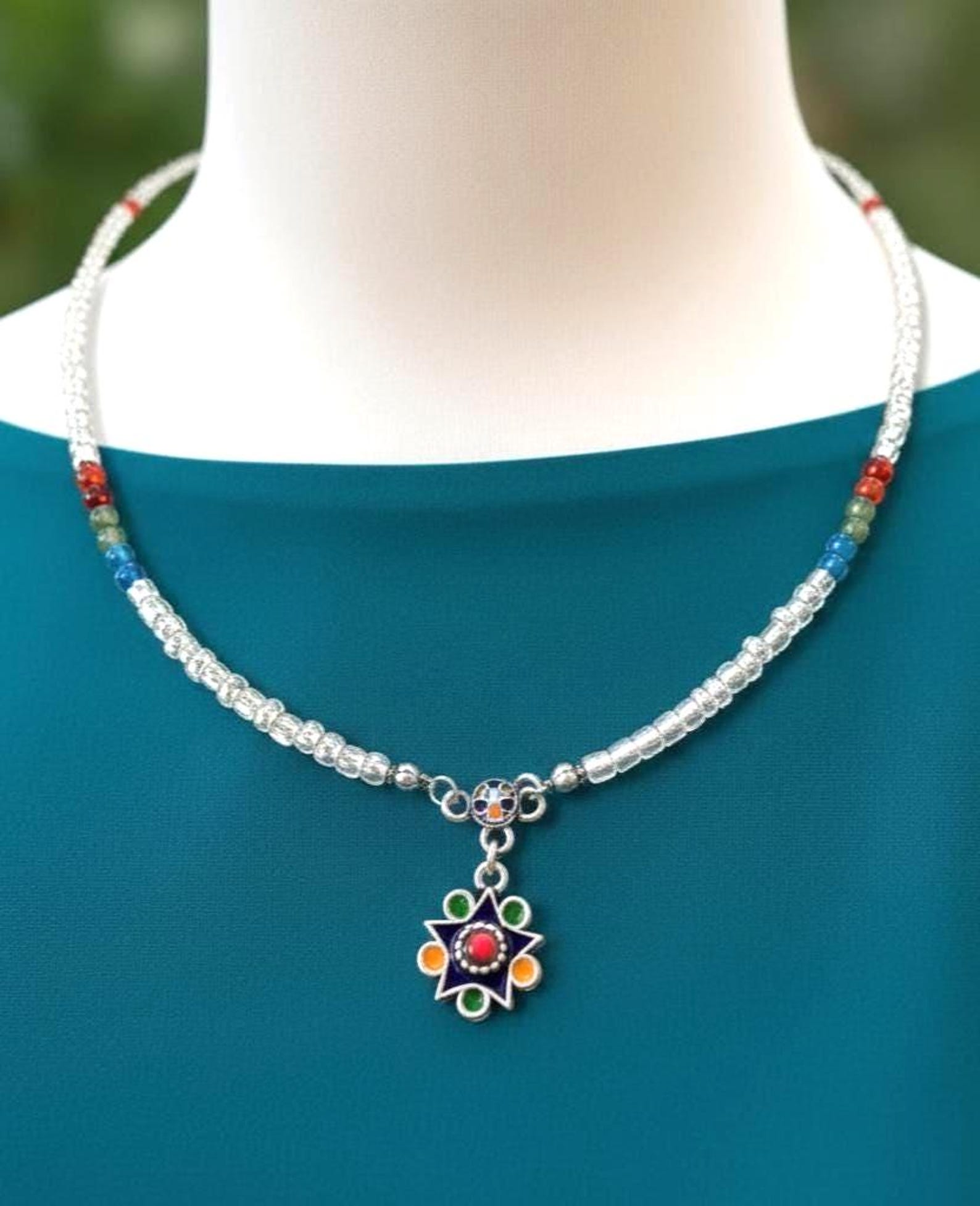 Amazigh Kabyle Berber Beaded Necklace with Colorful Pendant