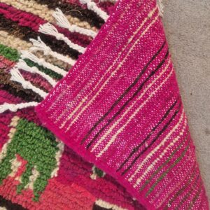 Fuchsia Pink Amazigh Berber Handmade Wool Boujad Rug with Mosaic Design