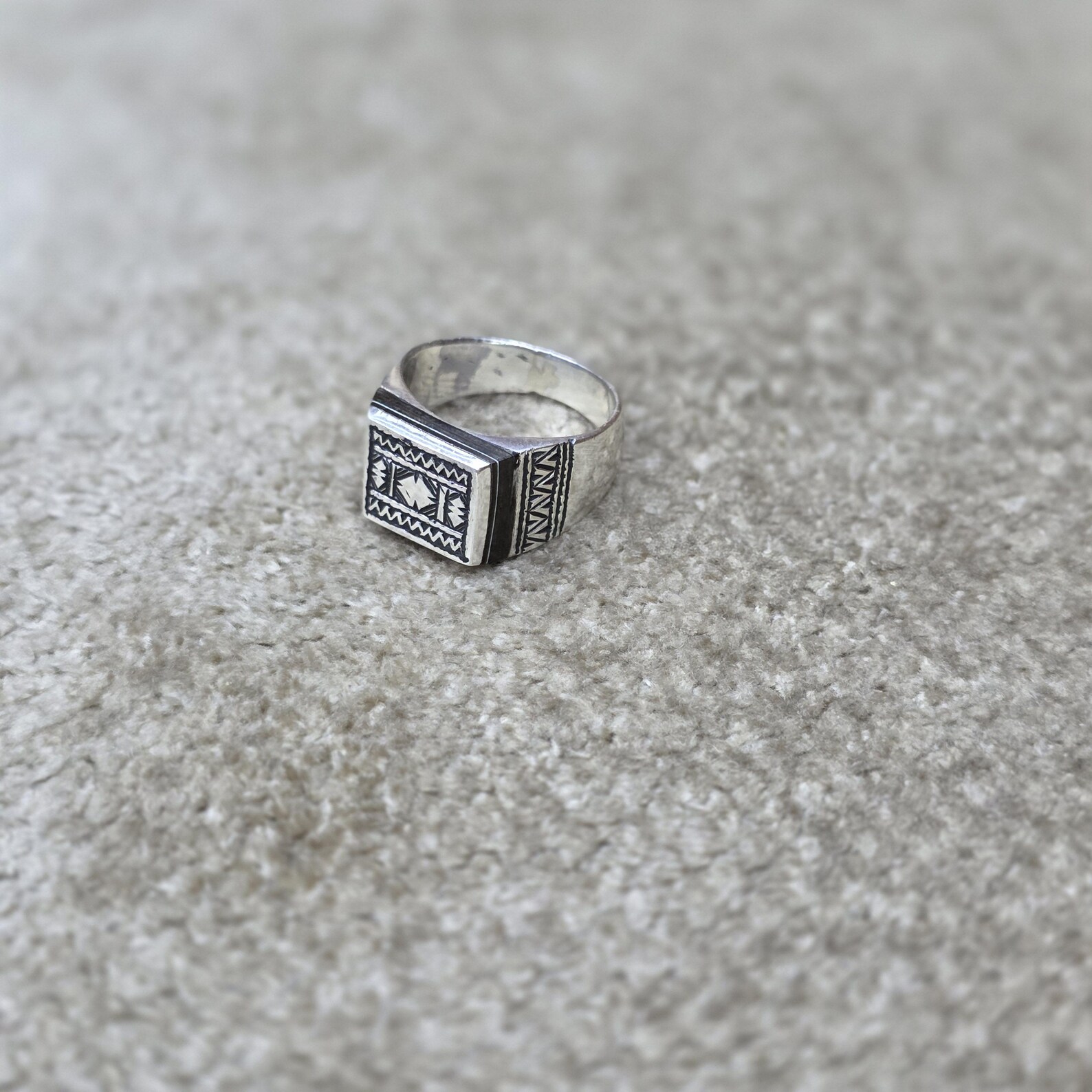 Amazigh Tuareg Berber Silver Engraved Ring with Adjustable Size Design