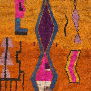 Berber Azilal Ochre Rust Diamond Wool Rug with Tribal Art Design