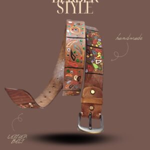 Amazigh Full Grain Leather Belt with Tooled Floral Design