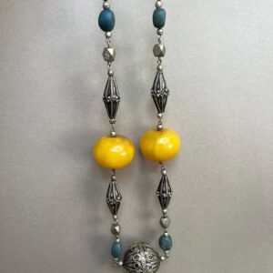 Vintage Berber Amazigh Amber Resin Bead North African Necklace