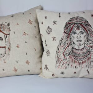 Hand-Painted Amazigh Berber Woman Portrait Pillow Cover Artwork