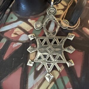 Amazigh Tuareg Silver Compass Cross Amulet rope Necklace