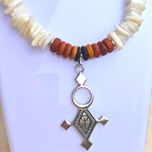 Amazigh Berber Tuareg Cross Necklace with Natural Shells and Beads