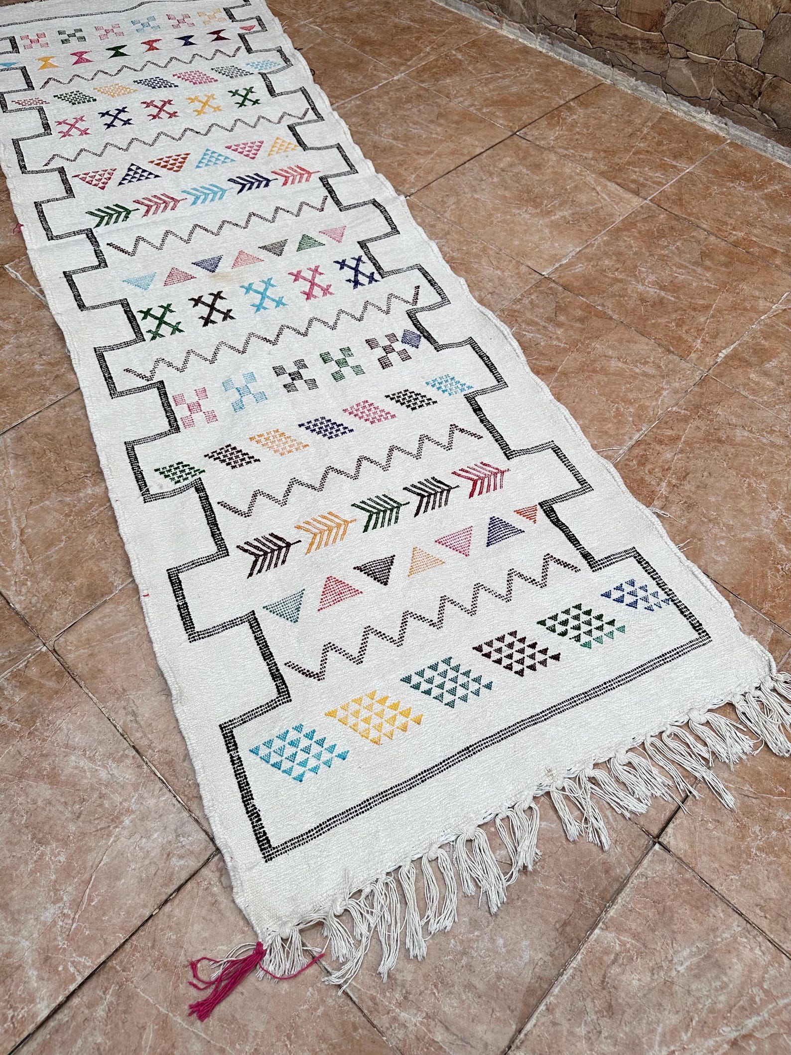 Amazigh Berber Handwoven Runner Rug with Colorful Patterns