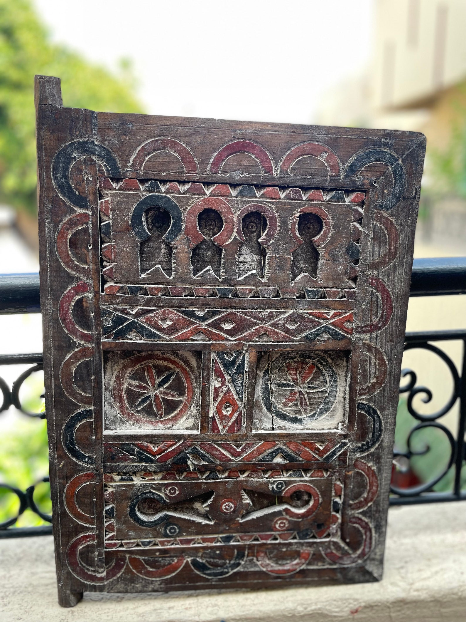 Amazigh Berber Hand Carved Wooden Door Wall Art Panel