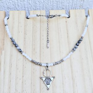 Amazigh Berber Tizerzit Necklace with Natural Stones and Steel