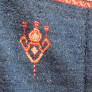 Hand-knotted Berber Amazigh Navy Diamond Rug with symbols believed to carry meaning