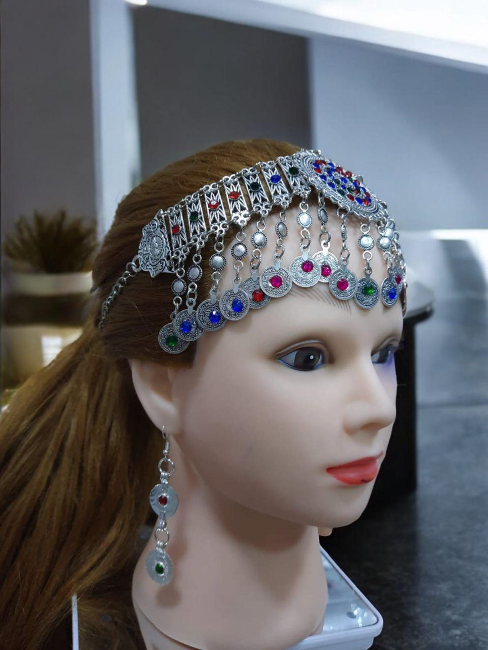 Amazigh Berber Sousse Tiara Head Jewelry Set with Earrings