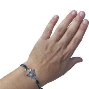 Amazigh Berber Triangle Stainless Steel Bracelet with Green Cord
