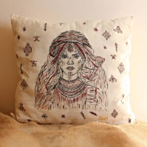 Hand-Painted Amazigh Berber Woman Portrait Pillow Cover Artwork