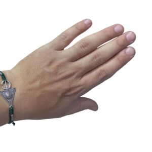 Amazigh Berber Triangle Stainless Steel Bracelet with Green Cord