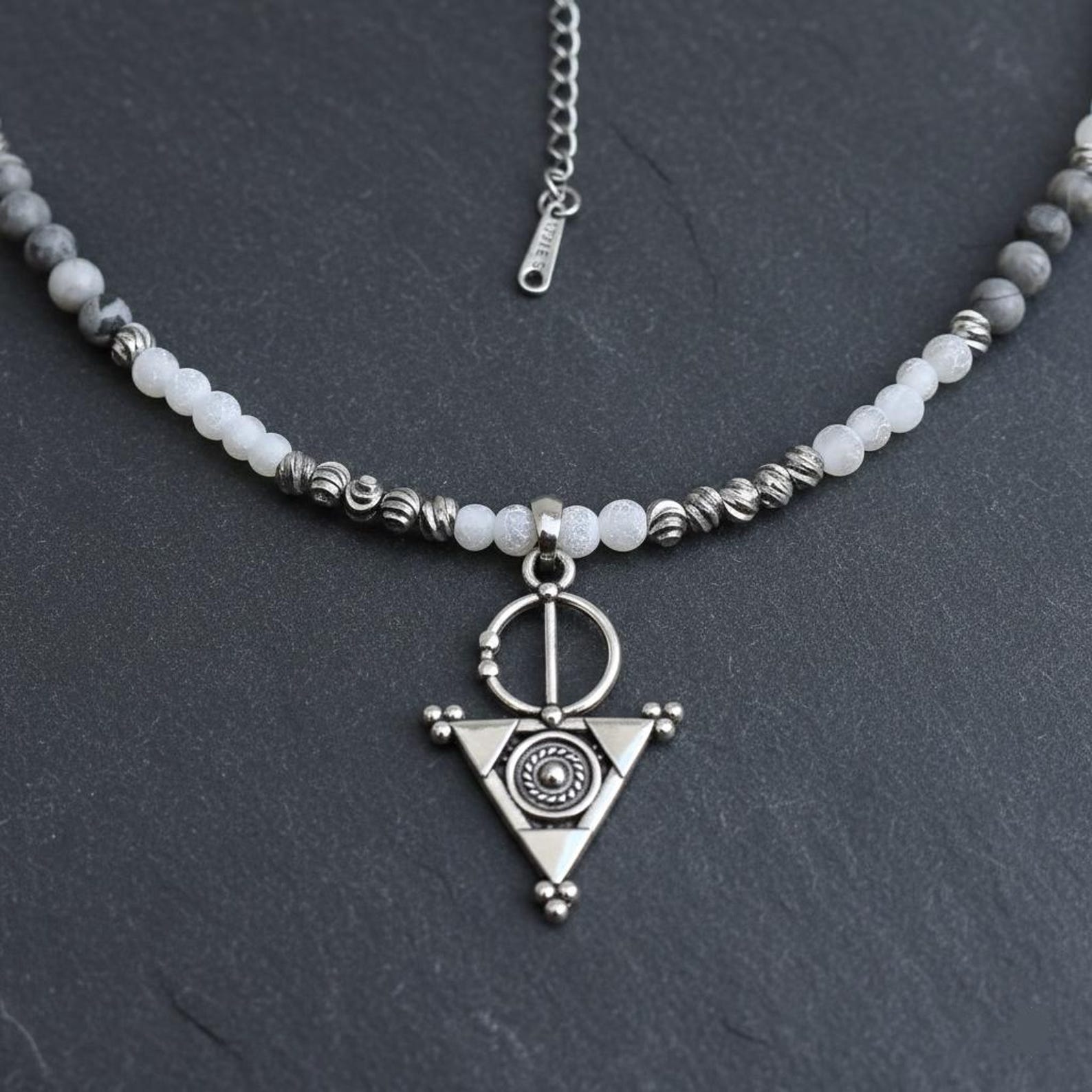 Amazigh Berber Tizerzit Necklace with Natural Stones and Steel