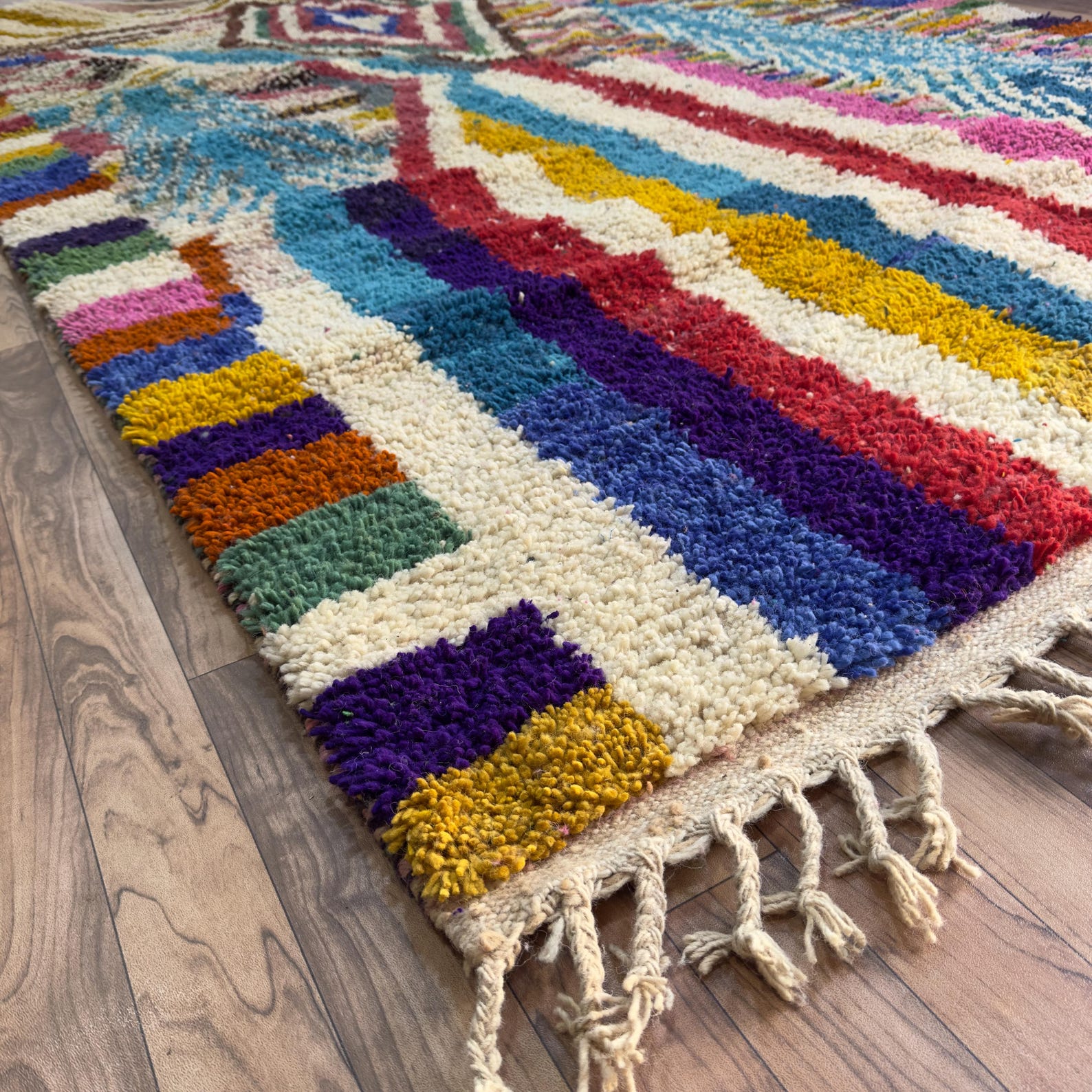 Colorful Custom Handwoven Amazigh Berber Boujaad Wool Area Rug