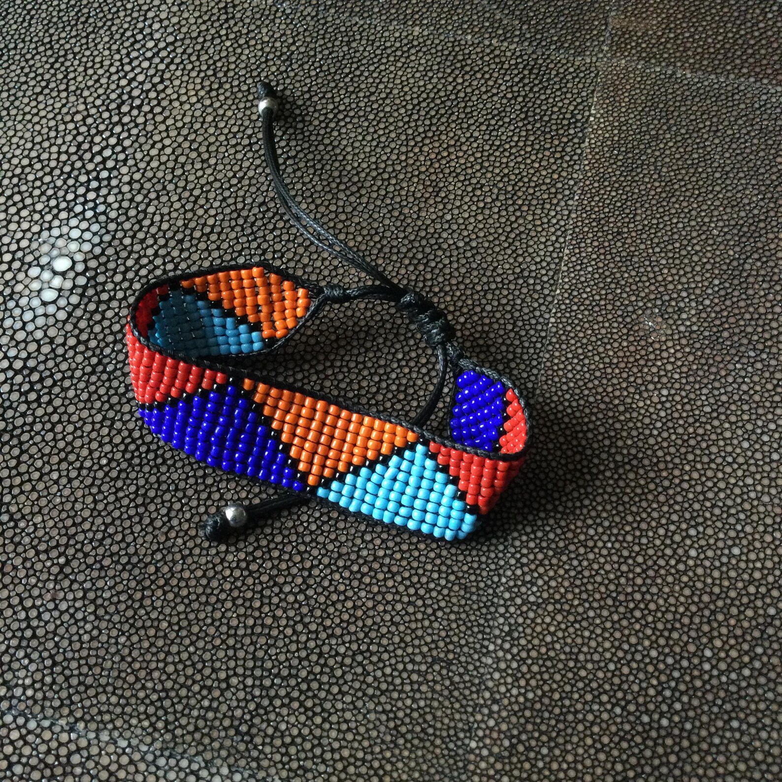 Amazigh Berber Beaded Glass Bracelet with Colorful Geometric Design