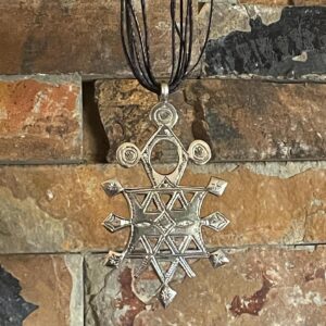 Amazigh Tuareg Silver Compass Cross Amulet rope Necklace